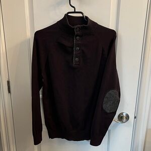 Lachlan Men's Dark Purple Button-Neck Sweater with Elbow Patch